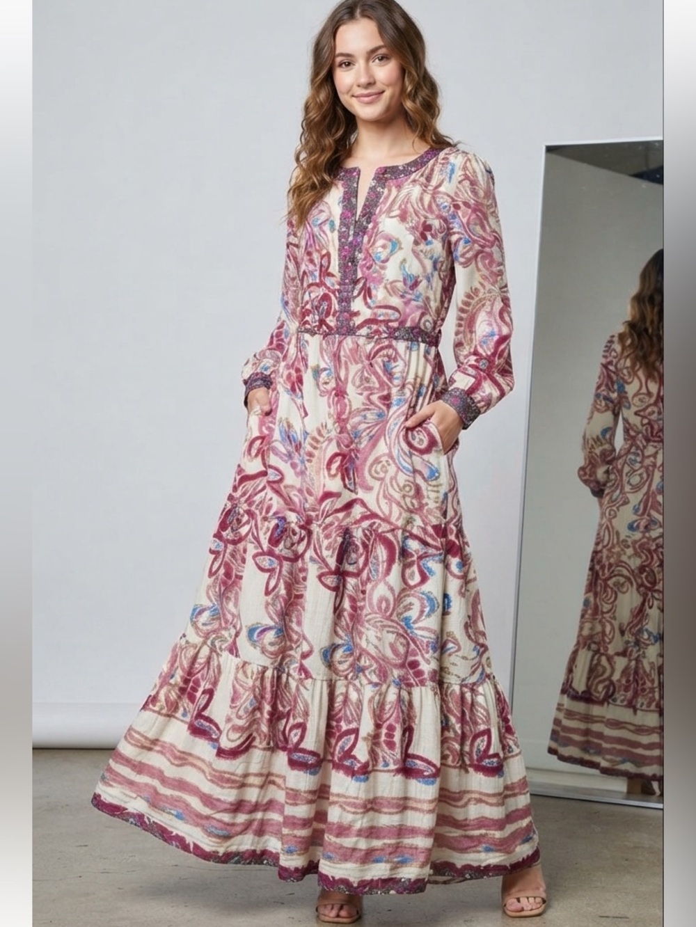 NWT GIGIO USA Boho Paisley Tiered Maxi Dress - Size M